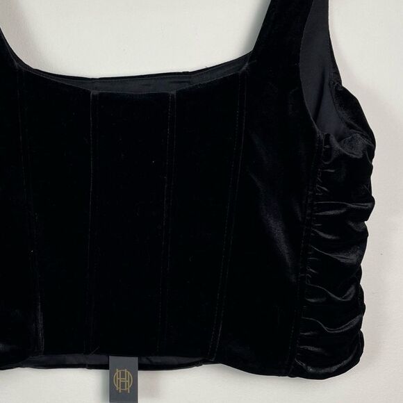 House of Harlow Black Velvet Rushed Corset Crop Top Whimsigoth Grunge Size L NEW - Picture 4 of 9